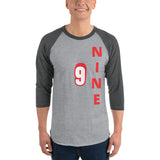 NINE | Premium NUMBER Design Adult or Teen Unisex Raglan Shirt