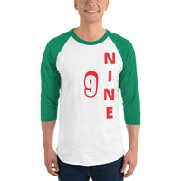 NINE | Premium NUMBER Design Adult or Teen Unisex Raglan Shirt