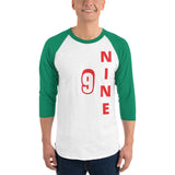 NINE | Premium NUMBER Design Adult or Teen Unisex Raglan Shirt