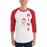 NINE | Premium NUMBER Design Adult or Teen Unisex Raglan Shirt